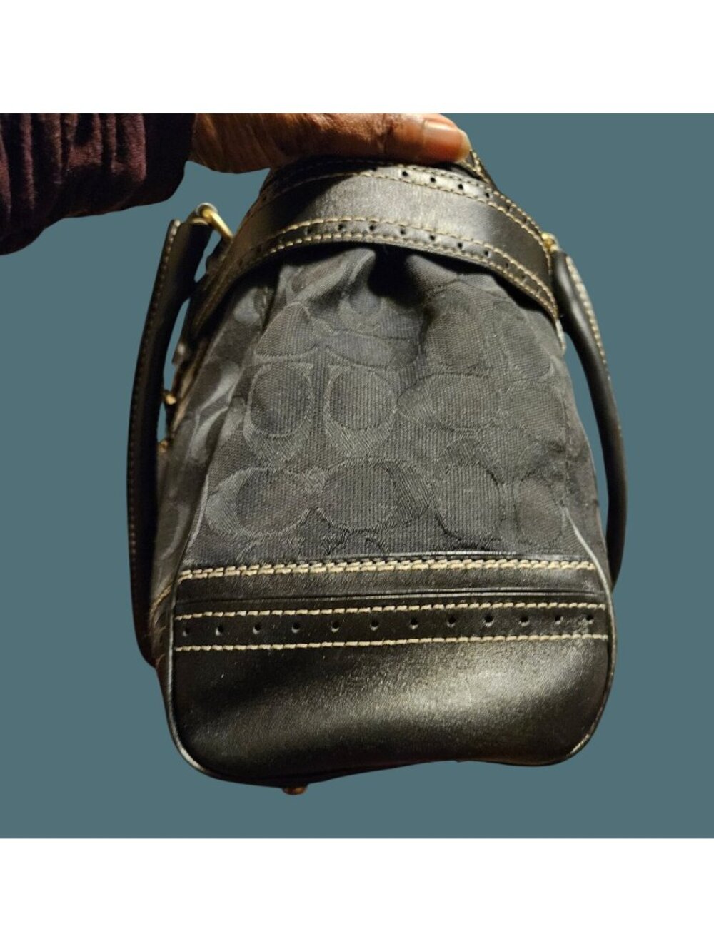 Coach Vintage Y2k Black Hampton Jacquard Signature Leather Trim Satchel Bag - Picture 9 of 16